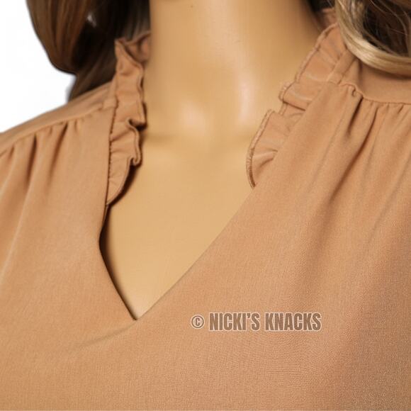 Nanette Lepore Puff Sleeve Fit & Flare Ruffle Hem Dress Beige Neutral Size 2 - Picture 4 of 12